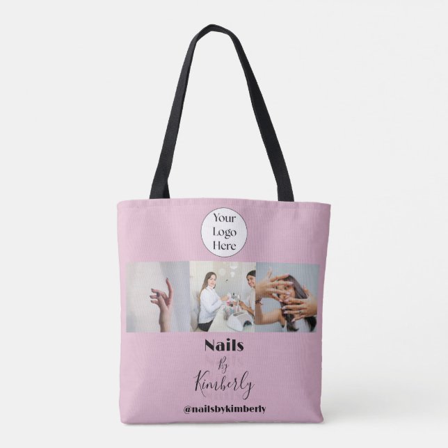 Rosa logotyp för nagelsalong med skript tygkasse (Baksida)