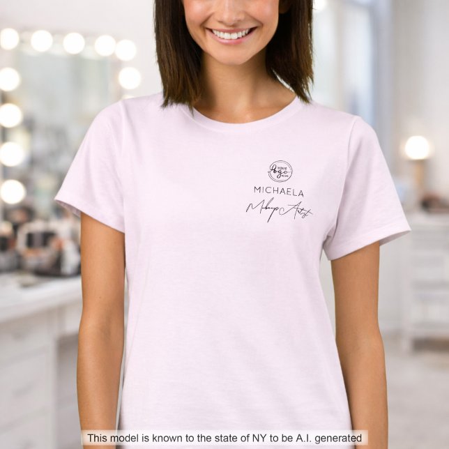 Rosa logotyp för sminkpersonal med skript t shirt (Skapare uppladdad)