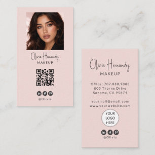 Rosa logotyp med QR-kod för fotografering av smink Visitkort