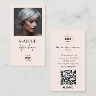 Rosa logotyp med QR-kod för foton av smink Visitkort