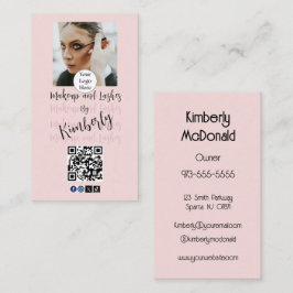 Rosa logotyp med QR-kod för foton makeup/ögonfrans Visitkort