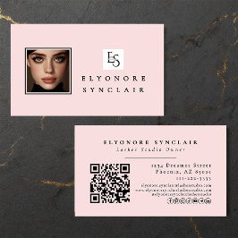 Rosa logotyp med QR-kod för fotoögonfransar Visitkort