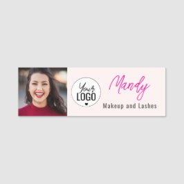 Rosa logotyp med script foto makeup namnbricka