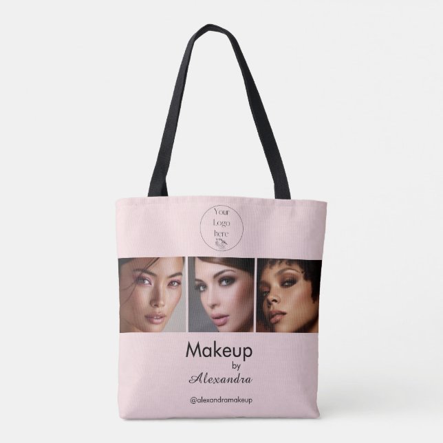 Rosa logotyp med skrift Foto Makeup Studio Tygkasse (Baksida)