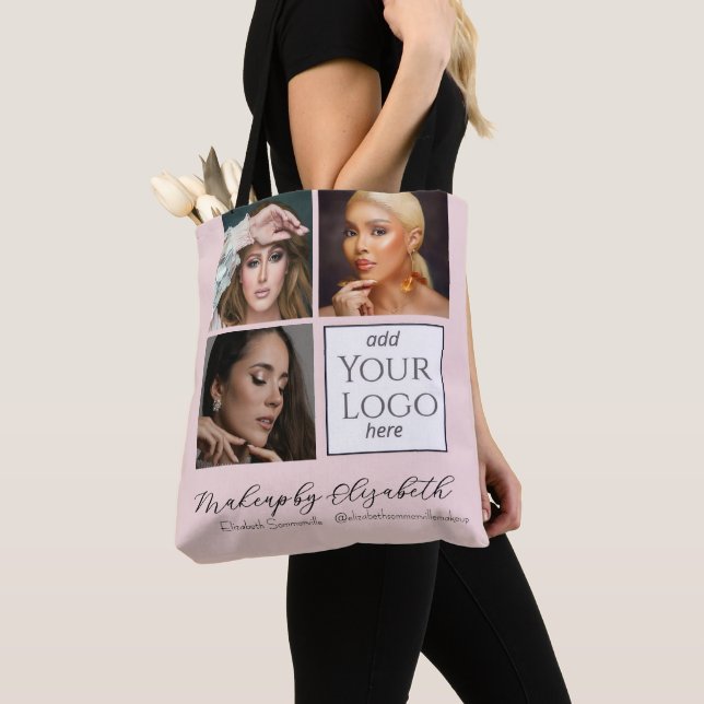 Rosa logotyp med skrift Foto Makeup Studio Tygkasse (Närbild)