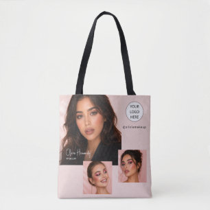 Rosa logotyp med skrift Foto Makeup Studio Tygkasse