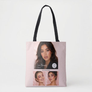Rosa logotyp med skrift Foto Makeup Studio Tygkasse