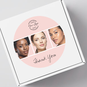 Rosa logotyp med skrift Foto Makeup Tack Runt Klistermärke