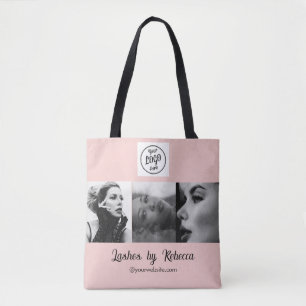 Rosa logotyp med skrift Foto Ögonfransar Studio Tygkasse