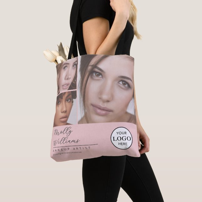 Rosa logotyp med skript Foto Makeup Studio Tygkasse (Närbild)