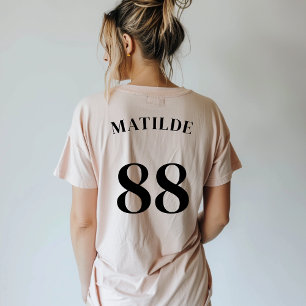 Rosa Logotyp Namn Nummer på enkel modern idrott T Shirt