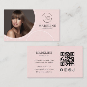 Rosa Logotyp QR-kod Foto Frisör Visitkort