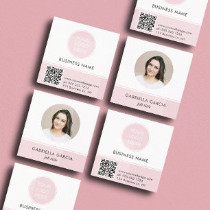 Rosa Logotyp QR-kod Foto Fyrkantig Företagskort Fyrkantigt Visitkort