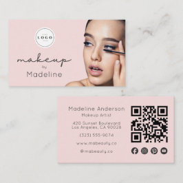 Rosa logotyp QR-kod Foto Makeup Visitkort