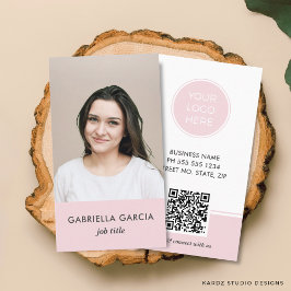 Rosa Logotyp QR-kod Foto Professionell Affärsvisit Visitkort