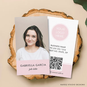 Rosa Logotyp QR-kod Foto Professionell Affärsvisit Visitkort