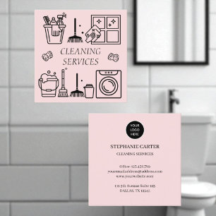 Rosa Logotyp Städning Services Commercial Domestic Fyrkantigt Visitkort
