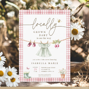 Rosa Lokalt Odlad Babyflicka Bebis Kalas Inbjudningar