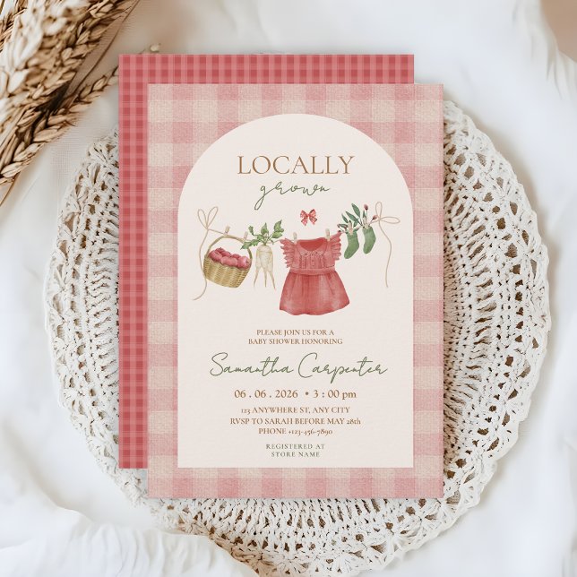 Rosa Lokalt Odlad Bondemarknad Baby Shower Inbjudningar (Skapare uppladdad)