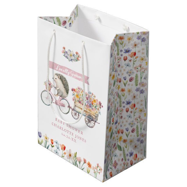 Rosa, lokalt odlad, hedgehog Baby Shower Gift Bag (Baksidan Vinklad)