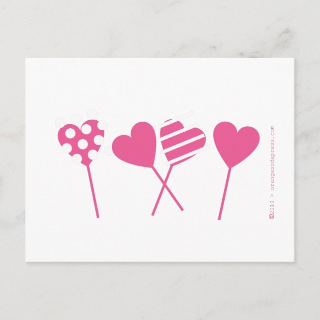 Rosa Lollipop Hearts Postcard Vykort (Framsida)