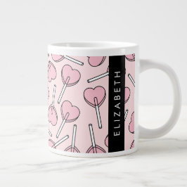 Rosa lollipops, hjärtlollipops, lolly, Ditt Namn Jumbo Mugg