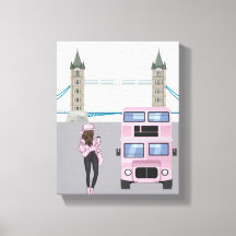 Rosa London Buss med Torn Bridge Artwork