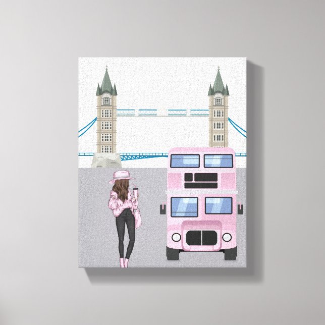 Rosa London Buss med Torn Bridge Artwork Canvastryck (Framsida)
