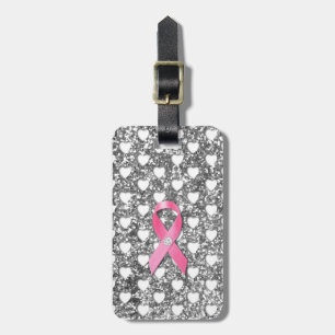 Rosa Look för glitter för bröstcancerbandsilver Bagagebricka