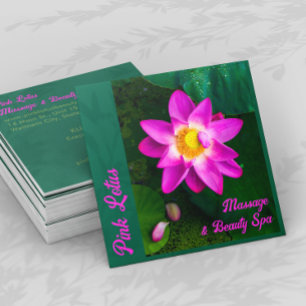 Rosa Lotus Beauty Spa Grönt Affärskort Fyrkantigt Visitkort