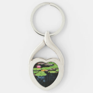 rosa lotus Black vatten Twisted Heart Silverfärgad Nyckelring