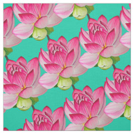 Rosa lotus-blomma på turkospäckvatten tyg