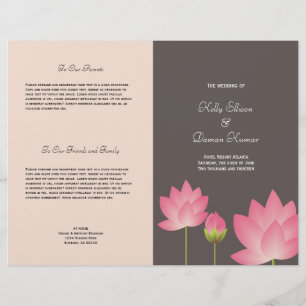 Rosa lotus-blommor, modernt grått-bröllopsprogram