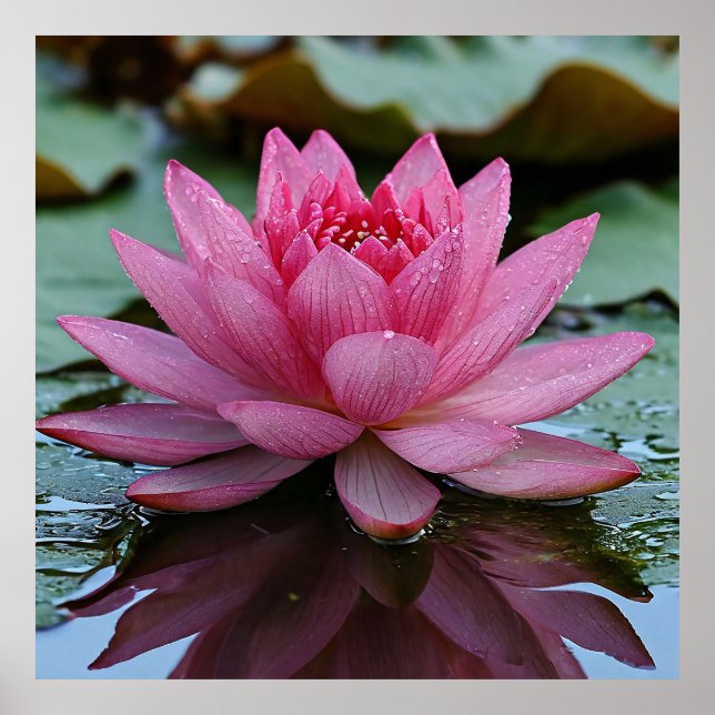 Rosa Lotus blomning med Vibrant Petals Poster (Framsidan)