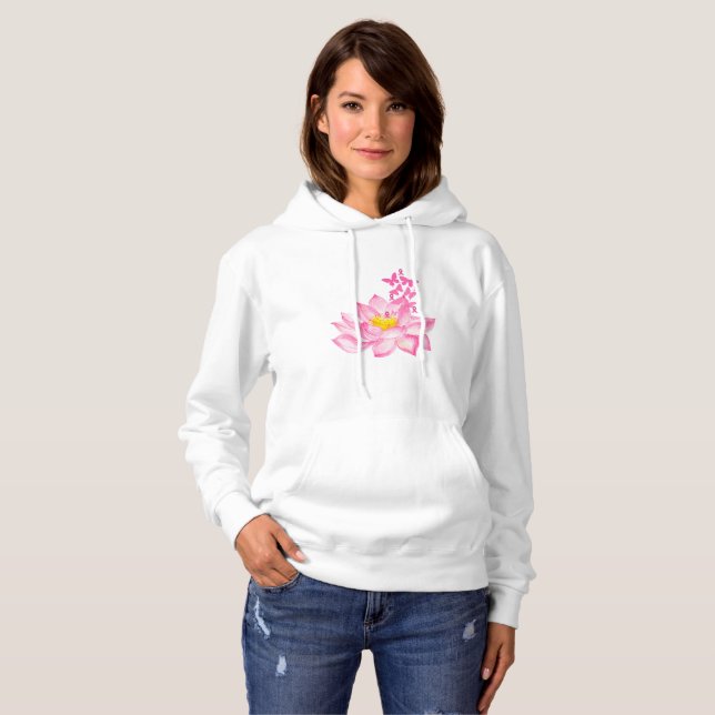 Rosa Lotus Breast Cancer Awareness Ribbon T Shirt (Hel framsida)