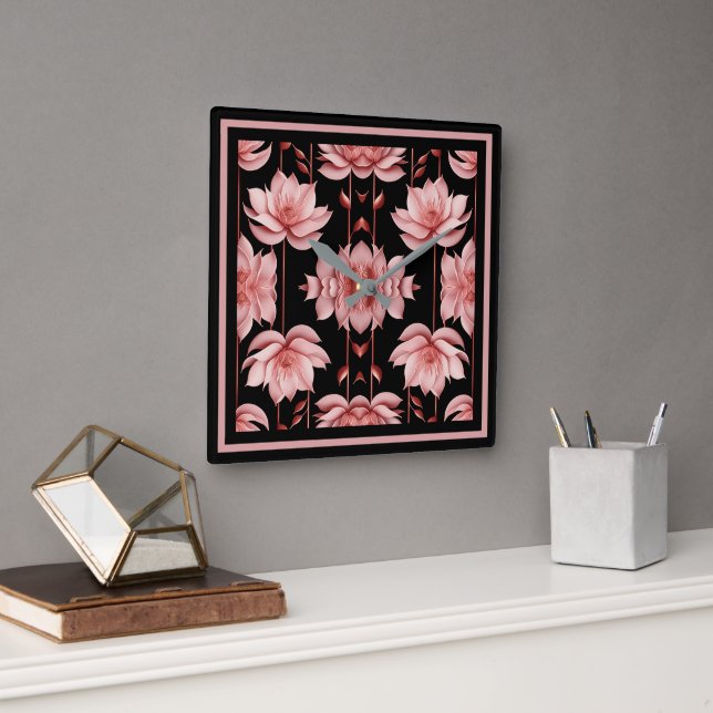 Rosa Lotus Classic Fyrkantig Klocka (Kontor)