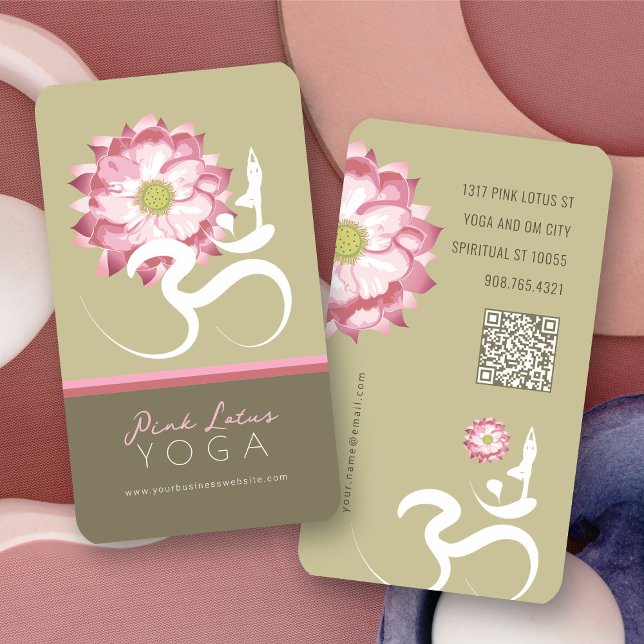 Rosa Lotus Flower Andlig Yoga Teacher Om Symbol Visitkort (Zen Pink Lotus Flower Spiritual Yoga Teacher Om Symbol Business/Profile Card @ fat_fa_tin)