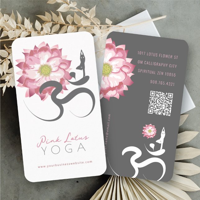 Rosa Lotus Flower Andlig Yoga Teacher Om Symbol Visitkort (Zen Pink Lotus Flower Spiritual Yoga Teacher Om Symbol Business/Profile Card @ fat_fa_tin)