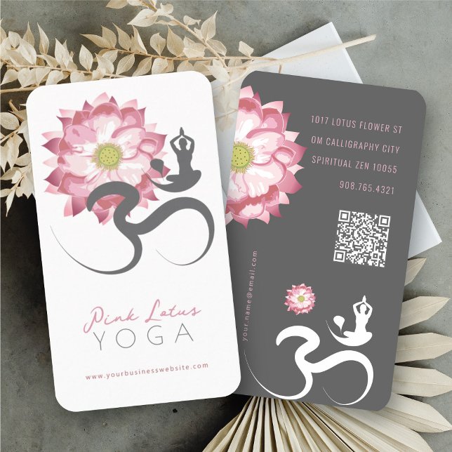 Rosa Lotus Flower Andlig Yoga Teacher Om Symbol Visitkort (Pink Lotus Flower Spiritual Yoga Teacher Om Symbol Business/Profile Card @ fat_fa_tin)
