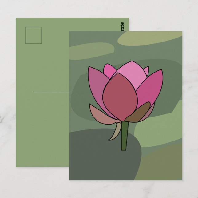 Rosa Lotus Flower Blommigt Vykort (Fram/baksida)