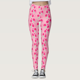 Rosa Lotus Flower Blommönster Leggings