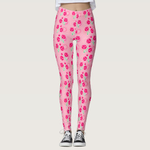 Rosa Lotus Flower Blommönster Leggings
