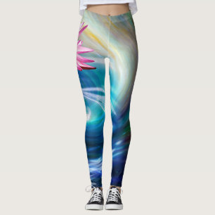 Rosa Lotus Flower Blue White Swirl Leggings
