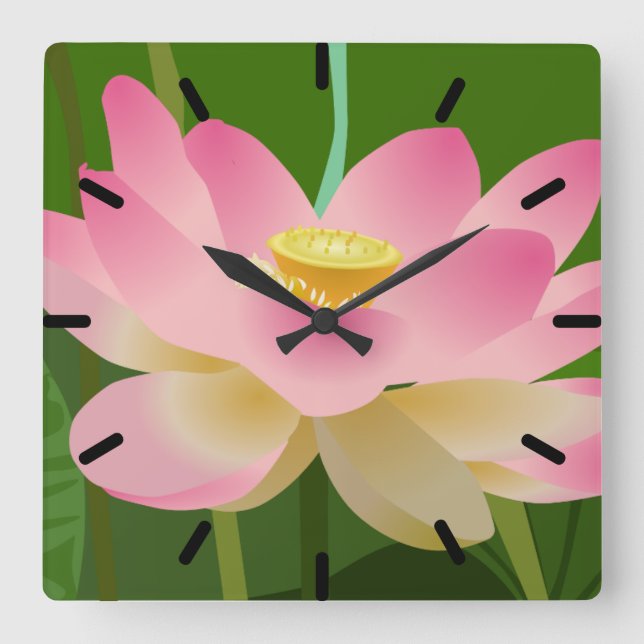 Rosa Lotus Flower Fyrkantig Klocka (Framsida)