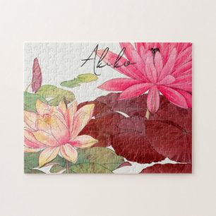 Rosa Lotus Flower Japansk Vintage Fine Art Namn Pussel