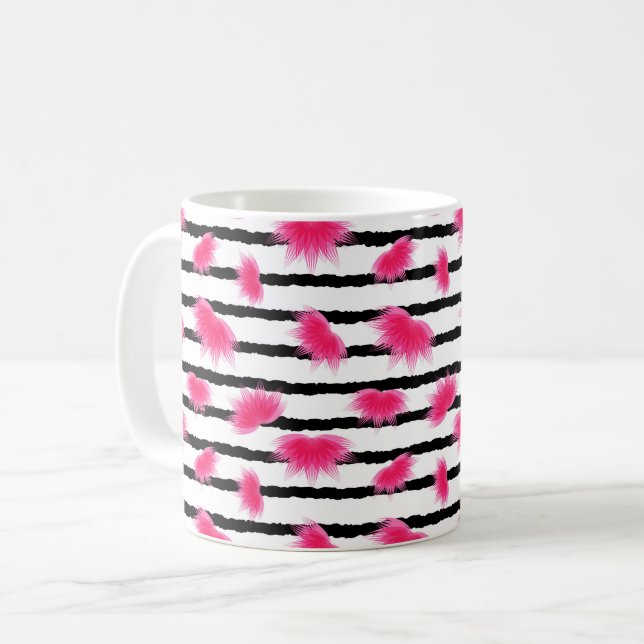Rosa Lotus Flower Mönster med Black Rand Kaffemugg (Framsida vänster)