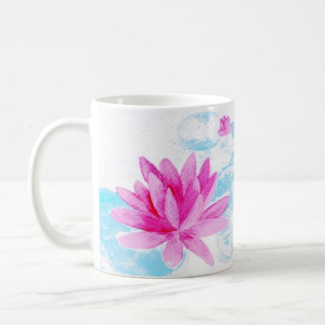 Rosa Lotus Flower Watercolor Painting Kaffemugg (Vänster)