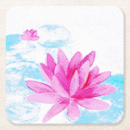 Rosa Lotus Flower Watercolor Painting Underlägg Papper Kvadrat