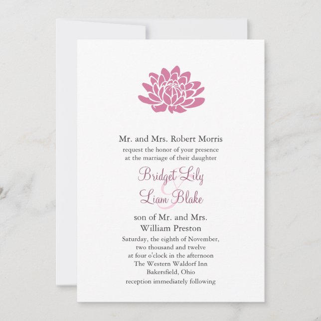 Rosa Lotus Flower Wedding-inbjudan (vit) Inbjudningar (Framsida)