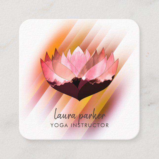 Rosa Lotus Flower Yoga Instructor Zen Art Fyrkantigt Visitkort (Framsida)